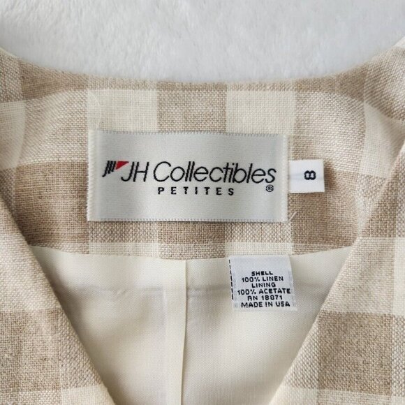 Vtg 70s Plaid Skirt Set Sz 10 Tan Jacket Union Made Linen JH Collectibles ILGWU - Picture 7 of 16